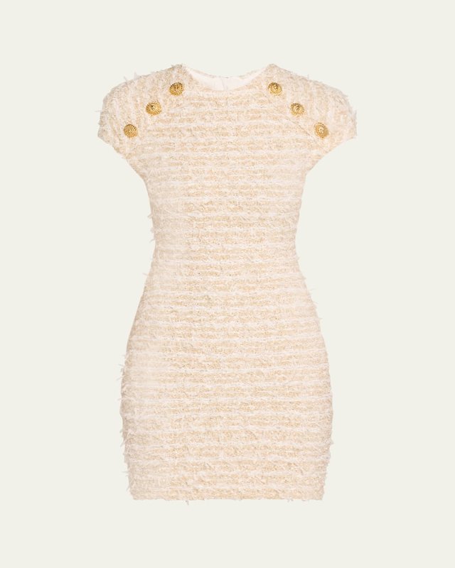 Short Sleeve Button Tweed Mini Dress